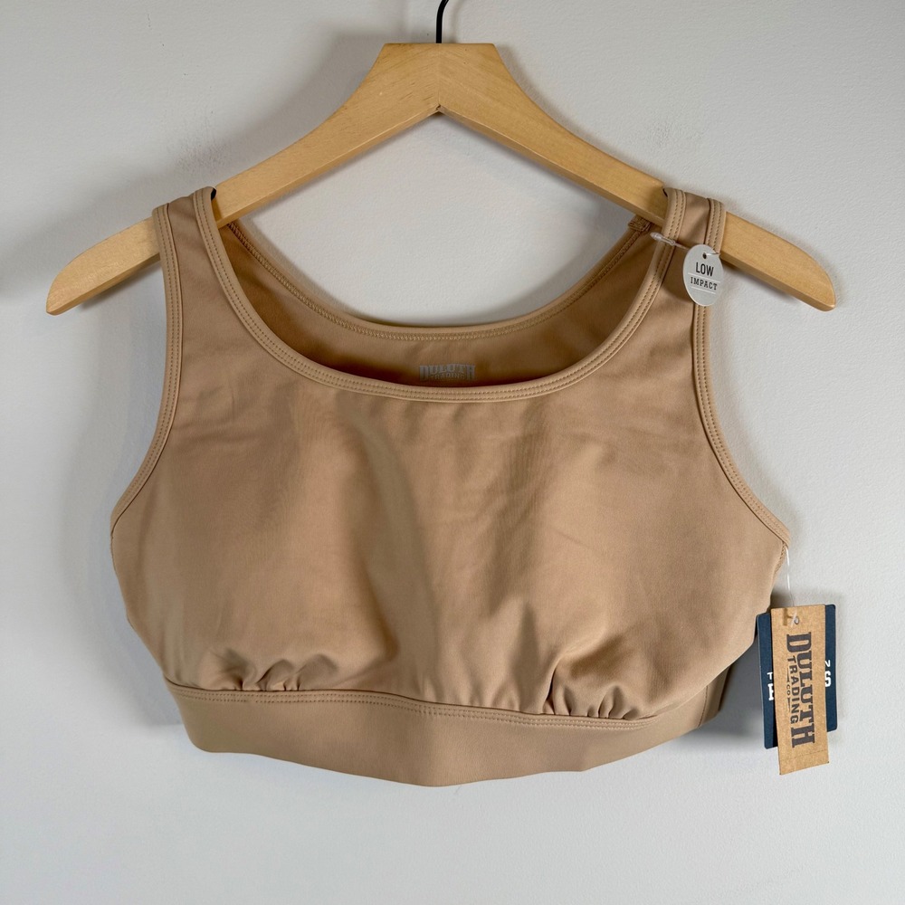 NEW Duluth Trading Co Hellrassiere Low Impact Sports Bra Small Beige Tan NWT